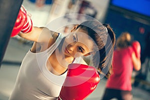 Female Boxer At Training