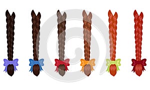 Female braids of various colors against white background.