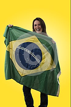 Female Brazilian fan celebrating