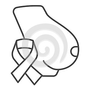 Female breast and tape thin line icon, World cancer day concept, Breast Cancer Awareness Ribbon sign on white background
