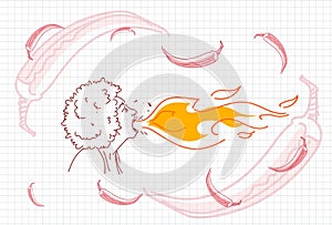 Female Breathing Fire, Hot Chili Pepper Concept Sketch