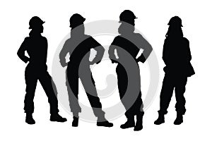 Female bricklayer silhouette set vector on a white background. Girl construction worker wearing uniforms silhouette bundle. Mason