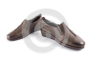 Female brown leather shoe, footwear