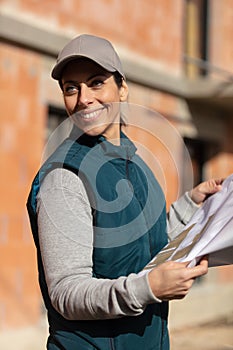 female builder at construction site