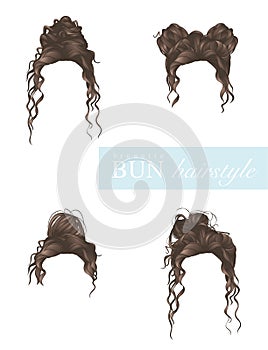 Female bun hairstyles set on white background