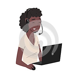 Female Call Center Operator, African American Woman Online Customer Support Service Assistant with Headset, Help Desk