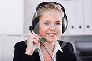 Female call center operator working