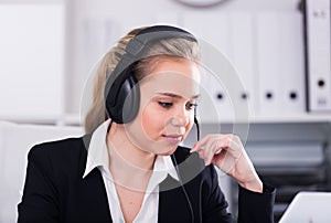 Female call center operator working