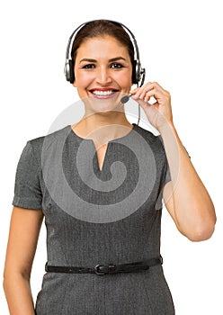 Female Call Center Representative Talking On Headset