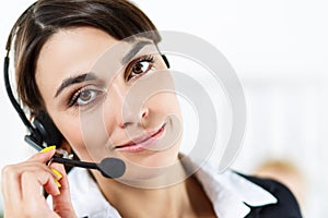 Female call center service operator