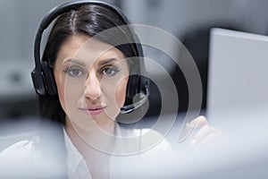 Female call centre operator doing her job