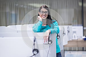 Female call centre operator doing her job