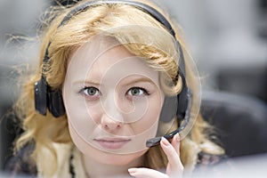 Female call centre operator doing her job