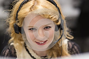 Female call centre operator doing her job