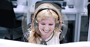 Female call centre operator doing her job