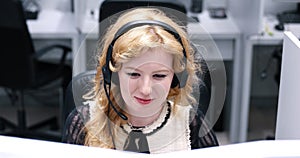 Female call centre operator doing her job