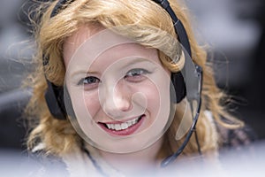 Female call centre operator doing her job