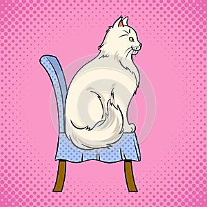Female cat sits on chair pop art vector