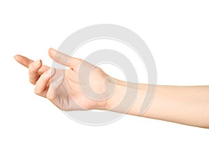 Female caucasian hand gesture isolated