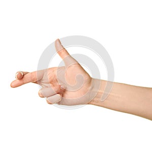 Female caucasian hand gesture isolated