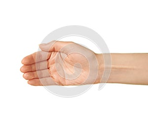 Female caucasian hand gesture isolated