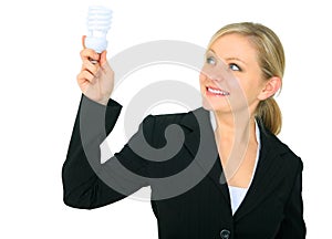 Female Caucasian Holding Light Bulb