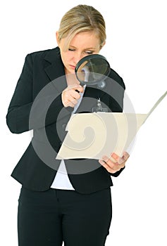 Female Caucasian Investigate A Folder