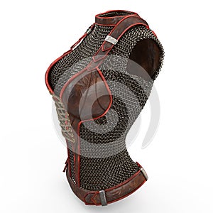 Female chain armor made of metal on isolated white background. 3d illustration