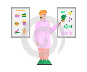 Woman doctor nutritionist or dietolog, cartoon vector illustration isolated.
