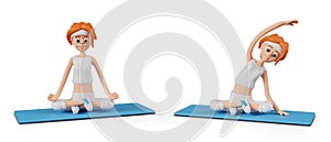 Female character doing yoga exercises. Set of illustrations for dynamic web design