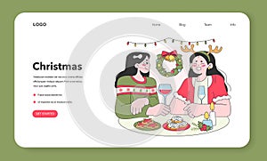 Female characters celebrate christmas and new year web banner or landing
