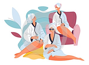 Female characters at spa salon, resting girls