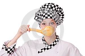 Female chef isolated on the white