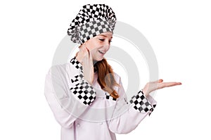 Female chef isolated on the white