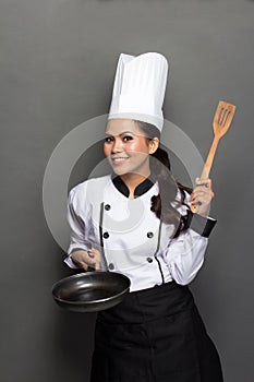 Female chef ready to cook