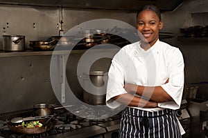 Female Chef Standing Next To Cooker