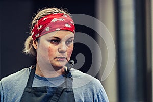 Female Chef Taking a Break from Meal Preparation - Frustrated, Worried, Concept of a Hard Working Person