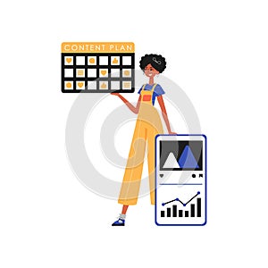 The female child is holding a oppress design in his handwrite. Trendy style, Vector Illustration