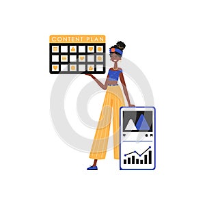 The female child is holding a oppress plan in his handwrite. Trendy style, Vector Illustration