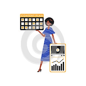 The female child is holding a repress plan in his handwrite. Trendy style, Vector Illustration