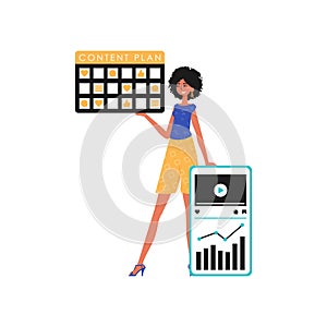 The female child is holding a repress plan in his handwriting. Trendy style, Vector Illustration