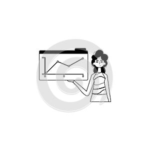 The female child holds a graph of addition with cocksure moral impel . black and White analogue stylus. Trendy style