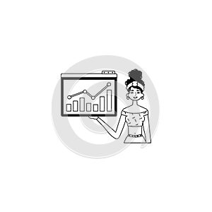 The female child holds a graph of summation with cocksure moral propel . blacken and egg white analogue stylus. Trendy