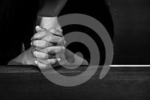 Female Christian Praying in the Church, Religion Concept of Jesus Christ Believer