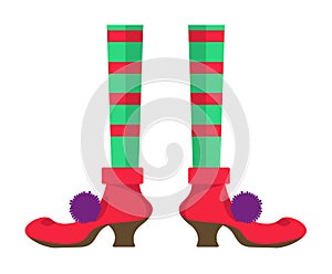 Female christmas elfin leg isolated on white