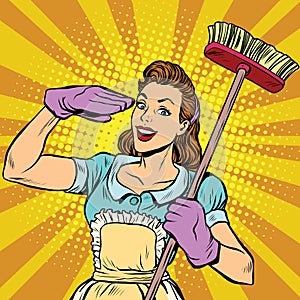 Female cleaner cleaning company pop art retro