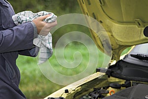 Female cleaning her hands