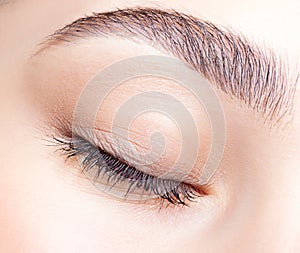 Female closed eye and brows with day makeup photo