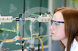 Female college student in a laboratory