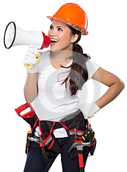 Female construction worker in action